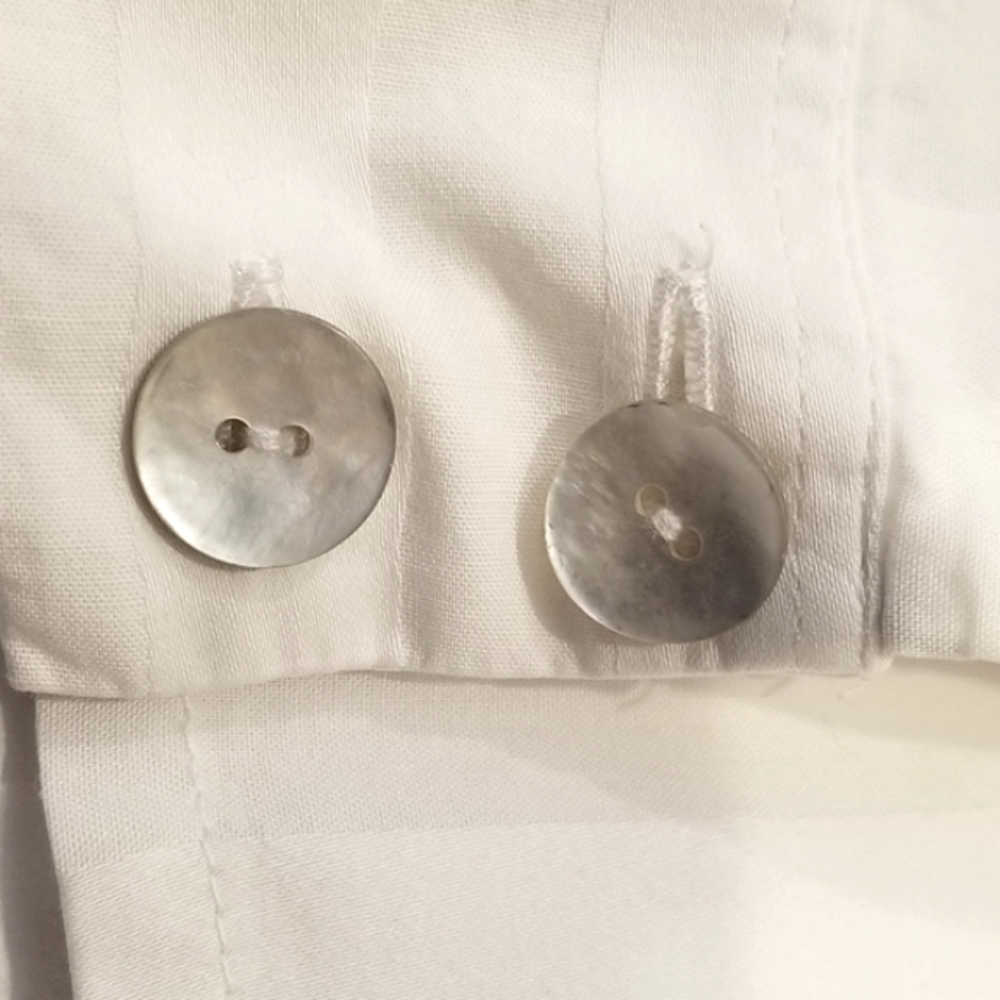 Anne Fontaine Classic White Alternating White Stripe Hidden Button Down Shirt - Picture 10 of 14